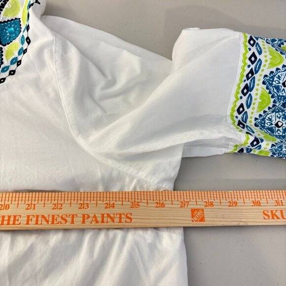 Catherine's Women's White Blue Embroidered Beaded‎ Boho Peasant Blouse Size 2X - Picture 8 of 11